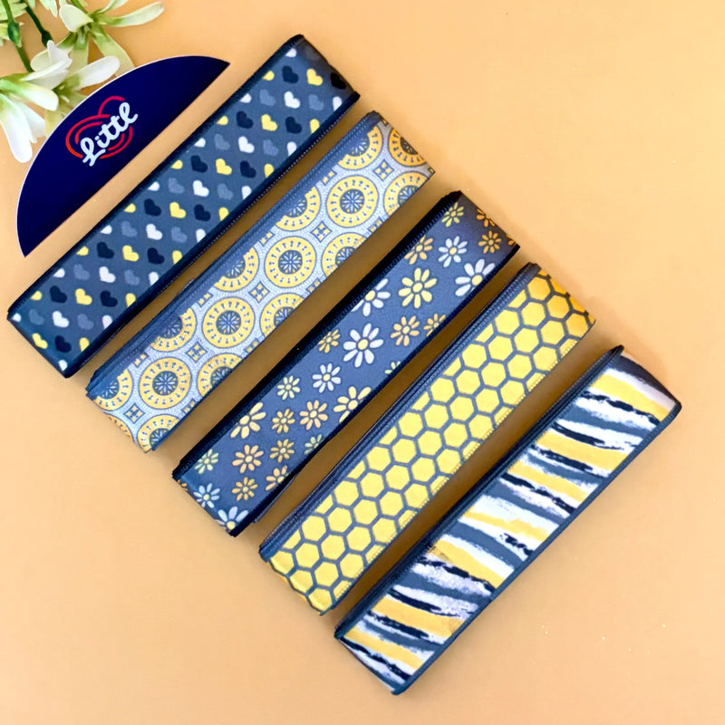 Littl Printed Satin Ribbon Combo Set – Black, Grey & Yellow Designs | 5 Pcs × 5 Metres (25m Total) | Gift Wrapping Ribbons | #LRP-2   Littl