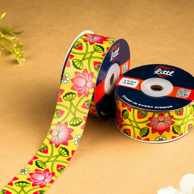 Ribbon--Printed Satin Ribbon- Pichrang Collection Lotus-N856-Littl