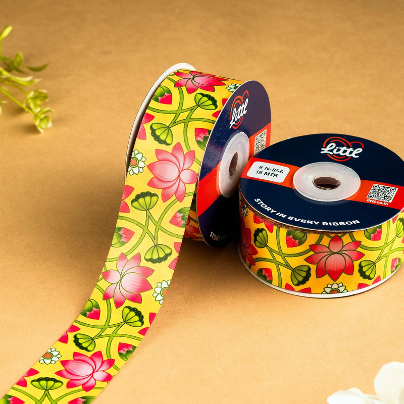 Sacred Lotus - Pichrang Collection Printed Ribbon 38mm - folk art printed ribbon by Littl India
