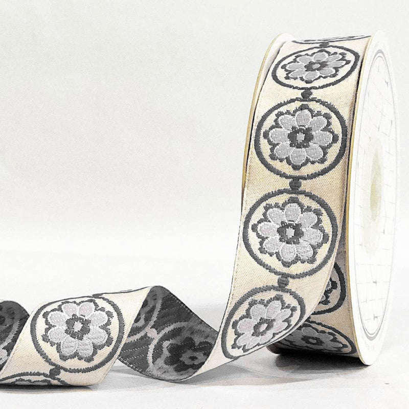 Mandala Circle Woven Gift Ribbon 25mm - Fuchsia by Littl India