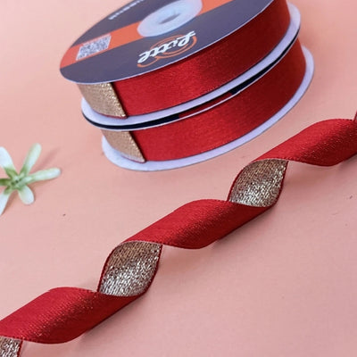 The Varanasi Gold Duo Sheen Satin Metallic Ribbon Red and Gold 20mm by Littl