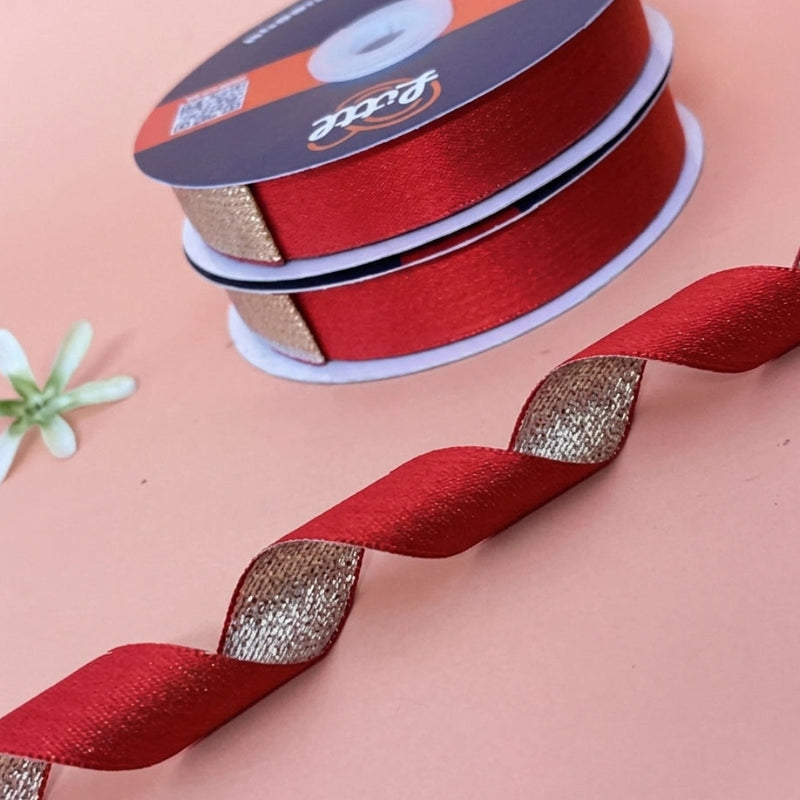 The Varanasi Gold Duo Sheen Satin Metallic Ribbon Red and Gold 20mm by Littl