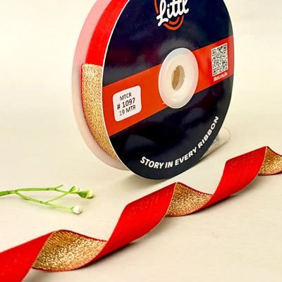 THE VARANASI GOLD - Duo Sheen Satin Metallic Ribbon 20mm | Red & Gold | 19m Roll   Littl