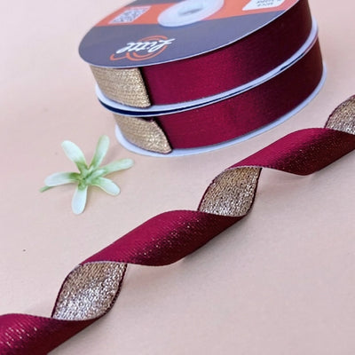 The Rajput Gold Duo Sheen Satin Metallic Ribbon Maroon and Gold 20mm by Littl