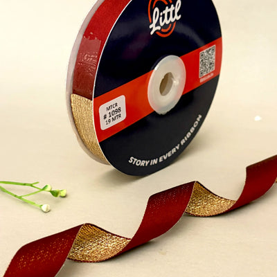 THE RAJPUT GOLD - Duo Sheen Satin Metallic Ribbon 20mm | Maroon & Gold | 19m Roll   Littl