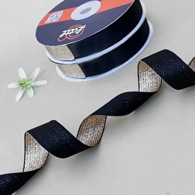The Onyx Gold Duo Sheen Satin Metallic Ribbon Black and Gold 20mm by Littl