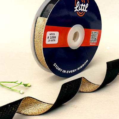 THE ONYX GOLD - Duo Sheen Satin Metallic Ribbon 20mm | Black & Gold | 19m Roll   Littl