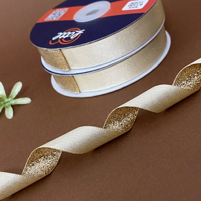 The Lucknow Gold Duo Sheen Satin Metallic Ribbon Ivory and Gold 20mm by Littl