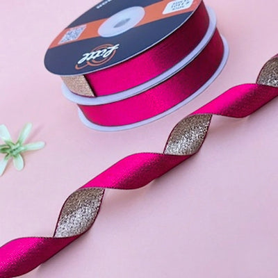 The Jaipur Gold Duo Sheen Satin Metallic Ribbon Fuchsia and Gold 20mm by Littl