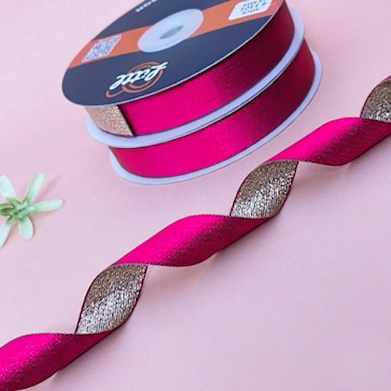 The Jaipur Gold Duo Sheen Satin Metallic Ribbon Fuchsia and Gold 20mm by Littl