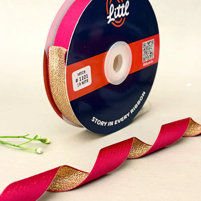 THE JAIPUR GOLD - Duo Sheen Satin Metallic Ribbon 20mm | Fuchsia & Gold | 19m Roll   Littl