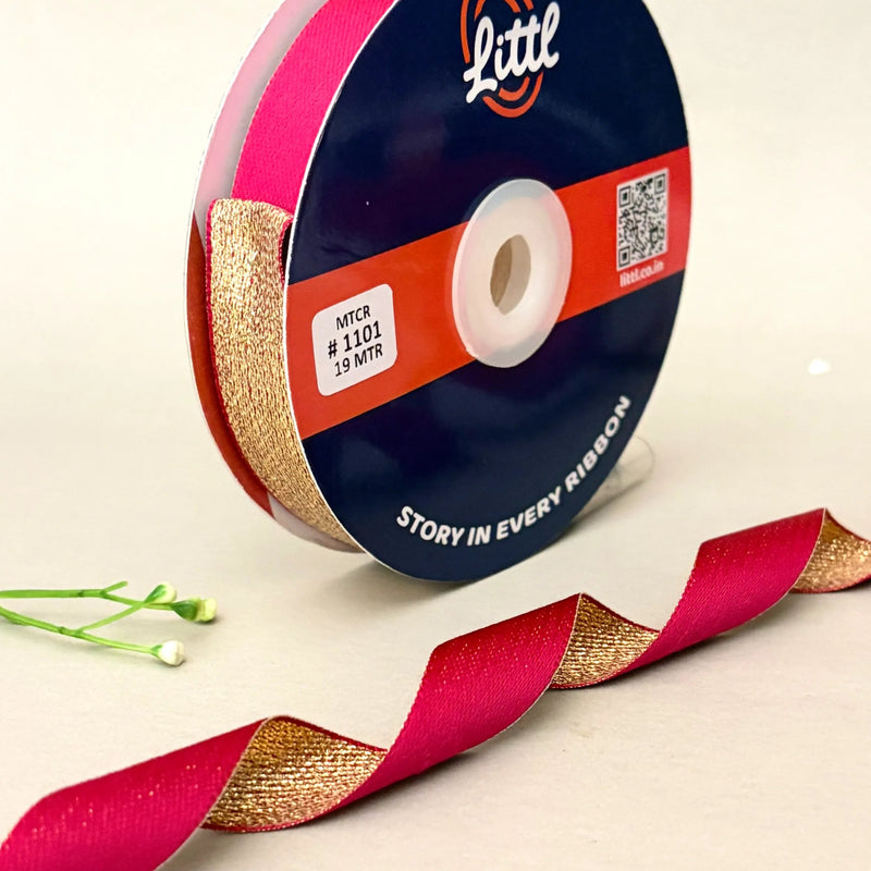 THE JAIPUR GOLD - Duo Sheen Satin Metallic Ribbon 20mm | Fuchsia & Gold | 19m Roll   Littl