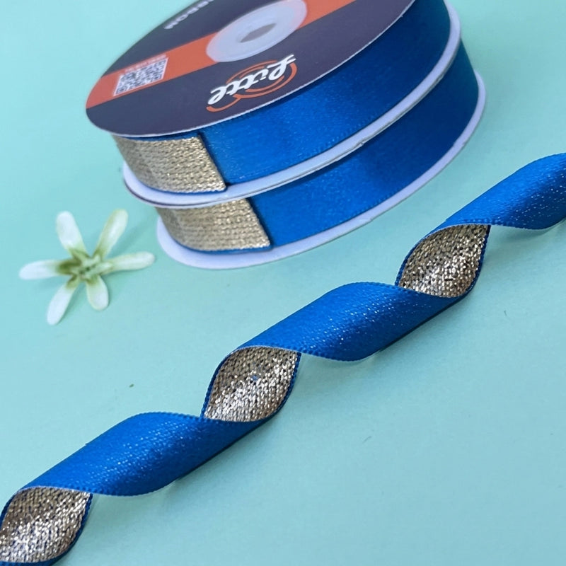 The Rann Gold Duo Sheen Satin Metallic Ribbon Aqua and Gold 20mm by Littl