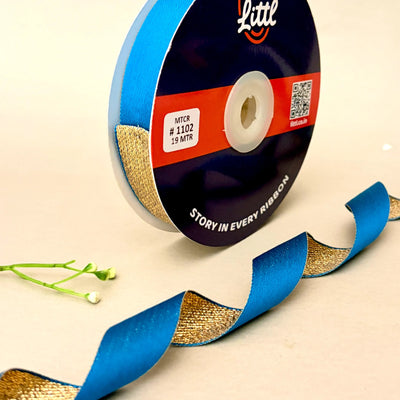 THE RANN GOLD - Duo Sheen Satin Metallic Ribbon 20mm | Aqua & Gold | 19m Roll   Littl