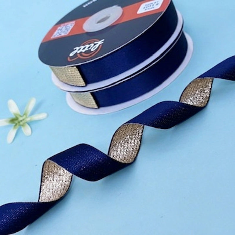 The Arabian Gold Duo Sheen Satin Metallic Ribbon Navy Blue and Gold 20mm by Littl