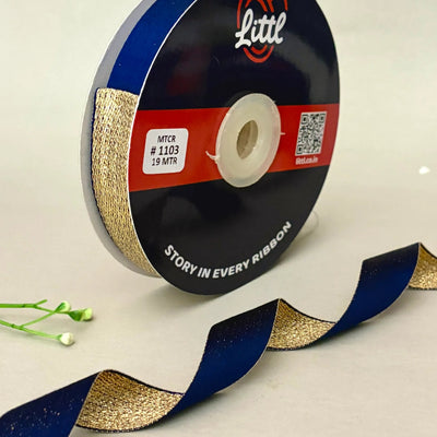 THE ARABIAN GOLD - Duo Sheen Satin Metallic Ribbon 20mm | Navy Blue & Gold | 19m Roll   Littl