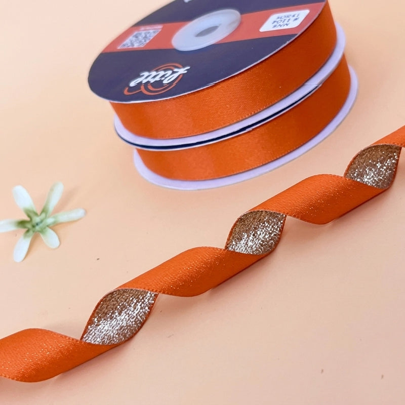 The Saffron Gold Duo Sheen Satin Metallic Ribbon Orange and Gold 20mm by Littl