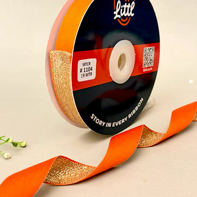 THE SAFFRON GOLD - Duo Sheen Satin Metallic Ribbon 20mm | Orange & Gold | 19m Roll   Littl