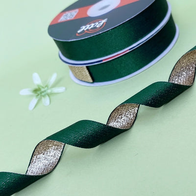 The Monsoon Gold Duo Sheen Satin Metallic Ribbon Green and Gold 20mm by Littl