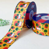 Gau Mata Folk Pichrang printed satin ribbon roll, Pichwai cows under palm trees on yellow and orange with a white back, 1.5 inch (38 mm) – Littl