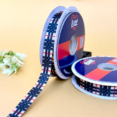 Blue Floral Printed Ribbon 15mm - 15mm printed ribbon by Littl India