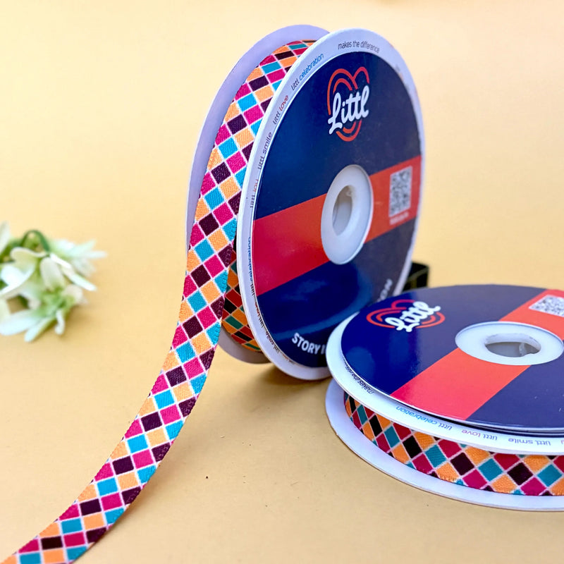 Pink Polka Dot Printed Ribbon 15mm - 15mm printed ribbon by Littl India