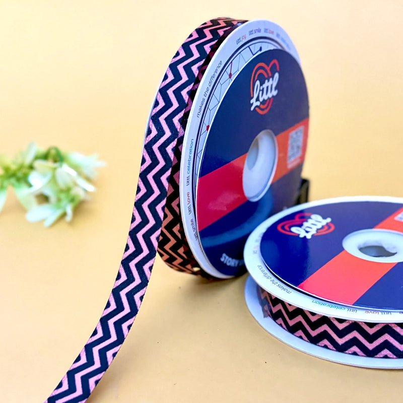 Pink Chevron Printed Ribbon 15mm - 15mm printed ribbon by Littl India