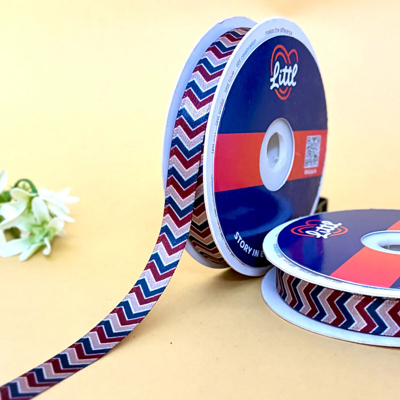 Dark Chevron Printed Ribbon 15mm - 15mm printed ribbon by Littl India