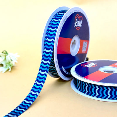 Blue Wave Printed Ribbon 15mm - 15mm printed ribbon by Littl India