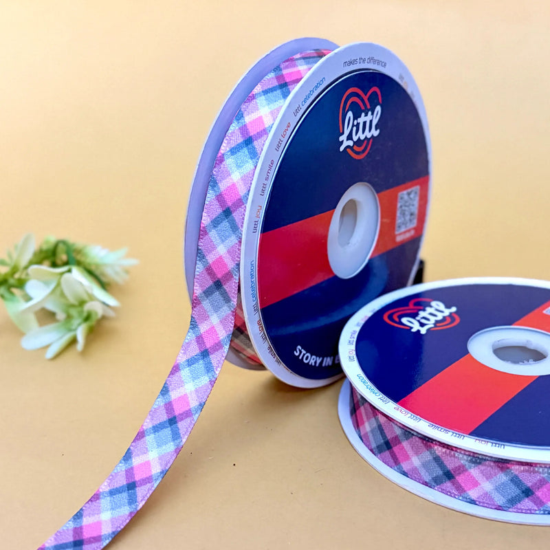 Plaid Check Printed Ribbon 15mm - 15mm printed ribbon by Littl India