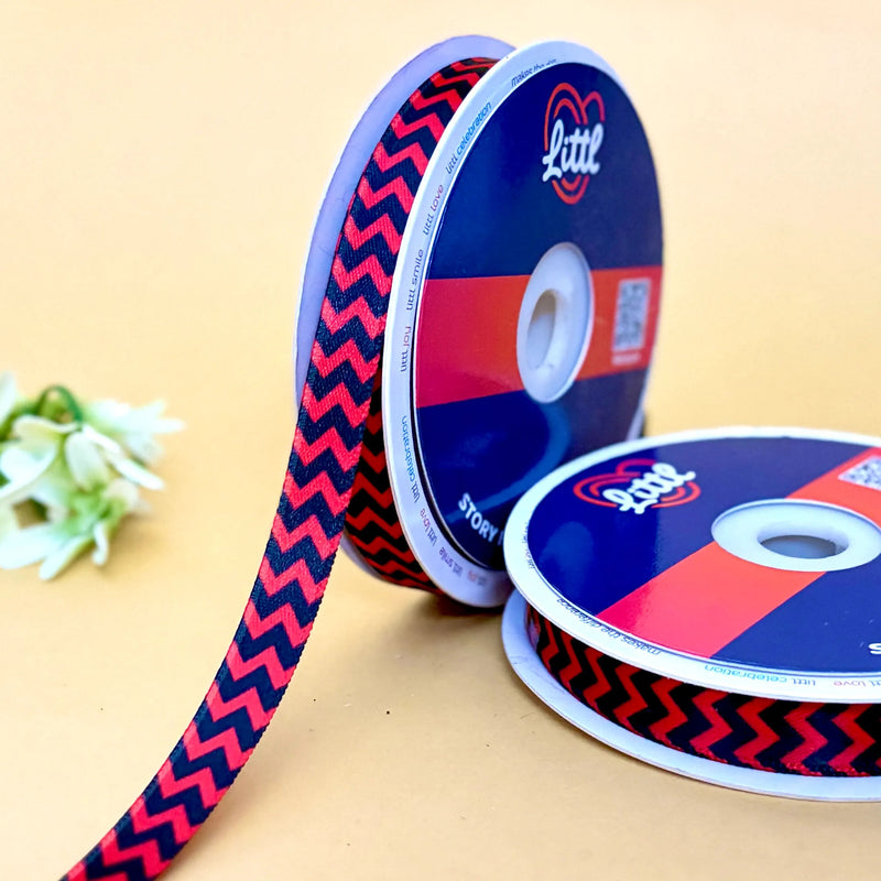 Red Chevron Printed Ribbon 15mm - 15mm printed ribbon by Littl India