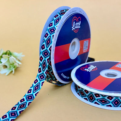 Diamond Lattice Printed Ribbon 15mm - 15mm printed ribbon by Littl India