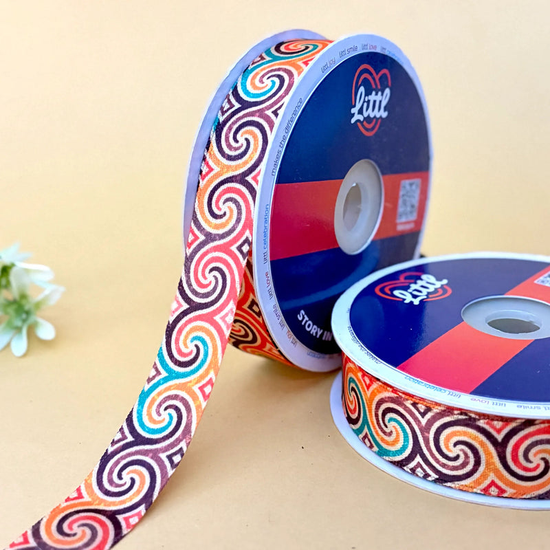 Spiral Swirl Printed Ribbon 20mm - 20mm printed ribbon by Littl India