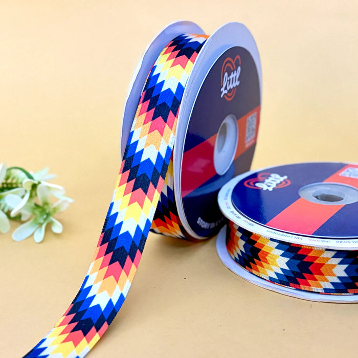 Aztec Sunset Navy – Printed Satin Ribbon, 20 mm