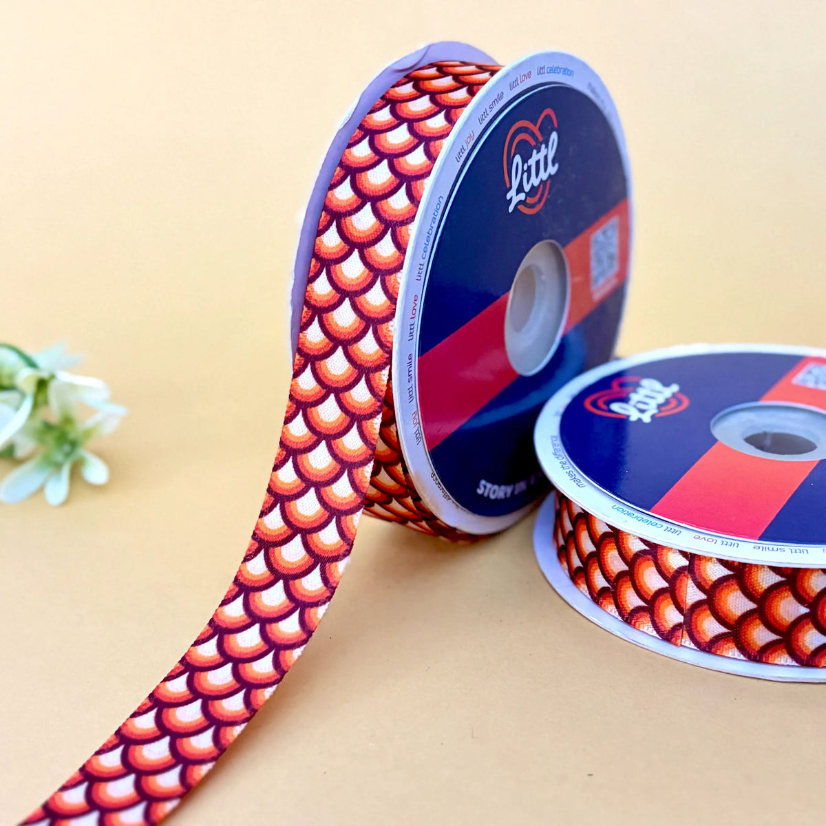 Mermaid Scale Ember – Printed Satin Ribbon, 3/4 inch (20 mm), by Littl