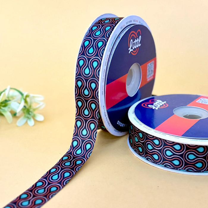 Teardrop Plum Aqua – Printed Satin Ribbon, 20 mm