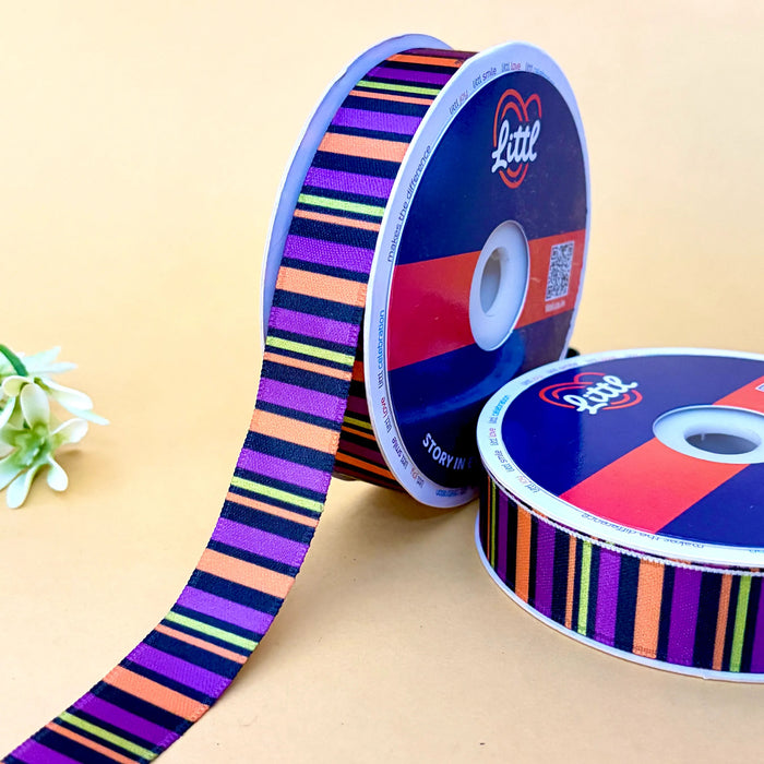 Stripe Violet Ember – Printed Satin Ribbon, 20 mm
