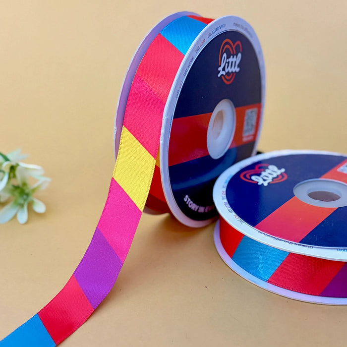 Colour Block Rainbow – Printed Satin Ribbon, 20 mm