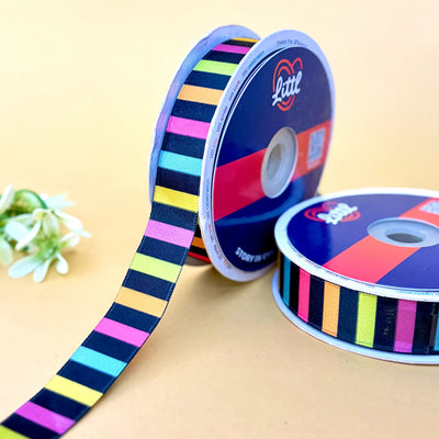 Multicolor Stripe Printed Ribbon 20mm - 20mm printed ribbon by Littl India