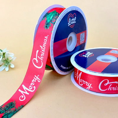 -Printed Satin Ribbon 25mm 23m Christmas Theme Gift Wrap Décor-Littl