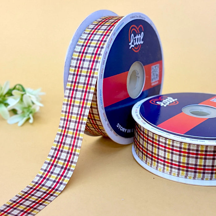 Tartan Cream Classic – Printed Satin Ribbon, 25 mm