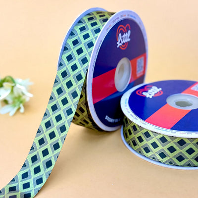 Green Diamond Lattice Printed Ribbon 25mm - 25mm printed ribbon by Littl India