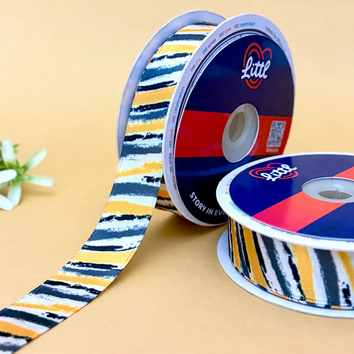 Tiger Stripe Honey – Printed Satin Ribbon, 1 inch (25 mm), by Littl
