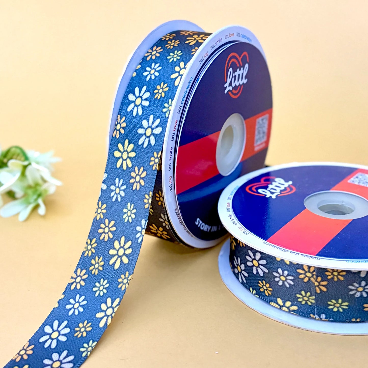 -yellow black satin ribbon 25mm 23m single face gift wrap craft-littl