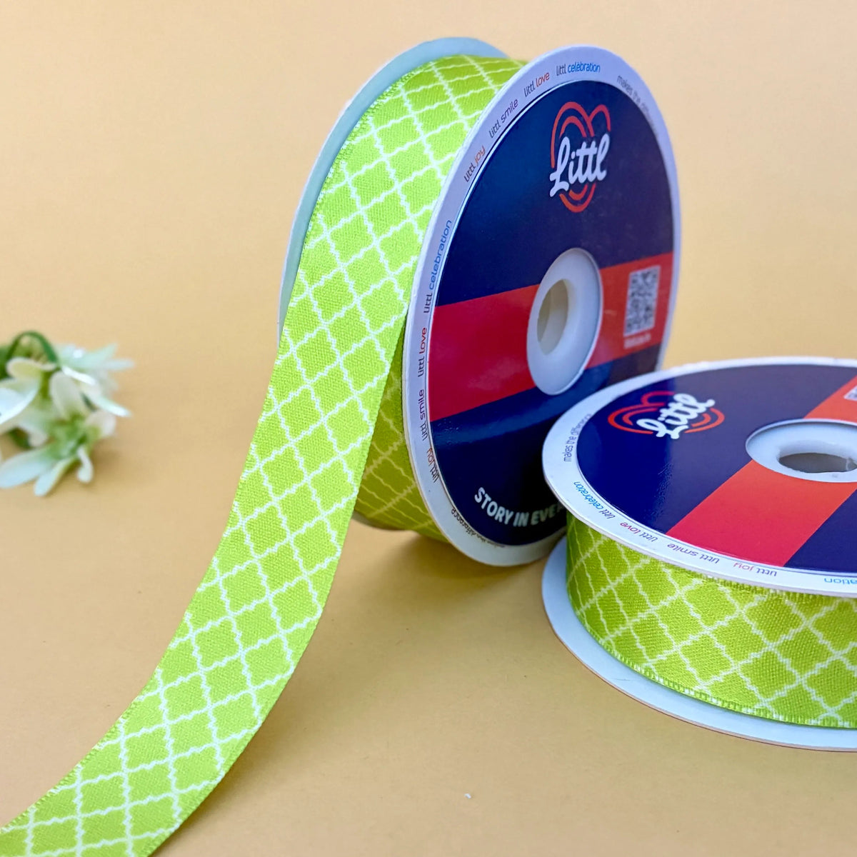 Lattice Lime Zest – Printed Satin Ribbon, 1 inch (25 mm), by Littl