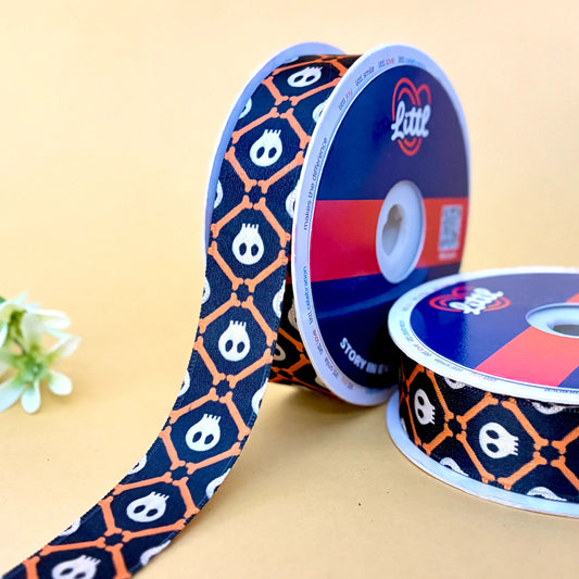 -Printed Satin Ribbon 25mm 23m Halloween Theme Gift Wrap Decor-Littl