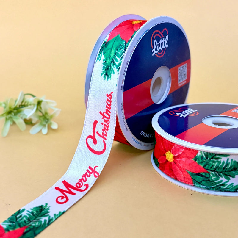 -Printed Satin Ribbon 25mm 23m Christmas Theme Gift Wrap Décor-Littl