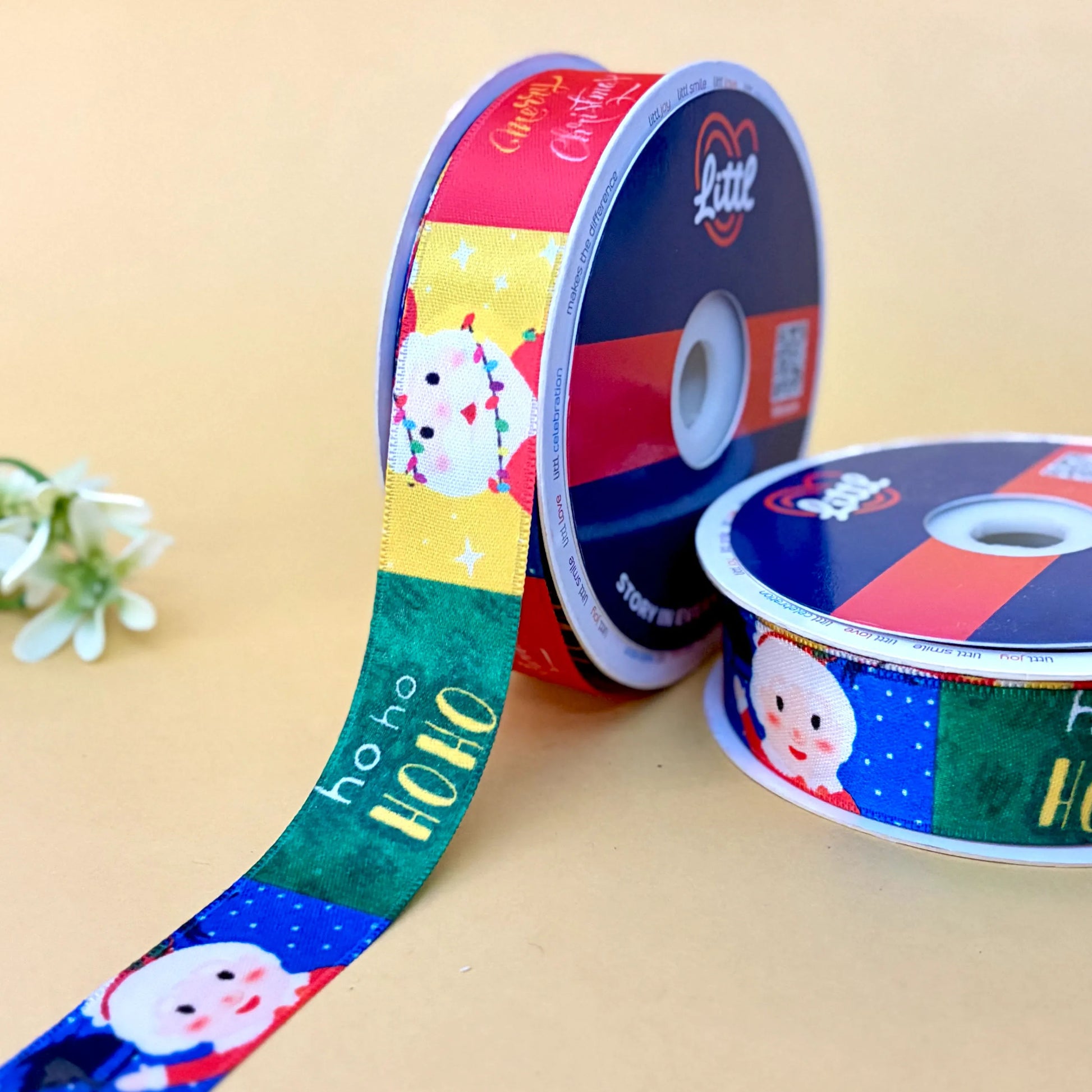 -Printed Satin Ribbon 25mm 23m Christmas Theme Gift Wrap Décor-Littl