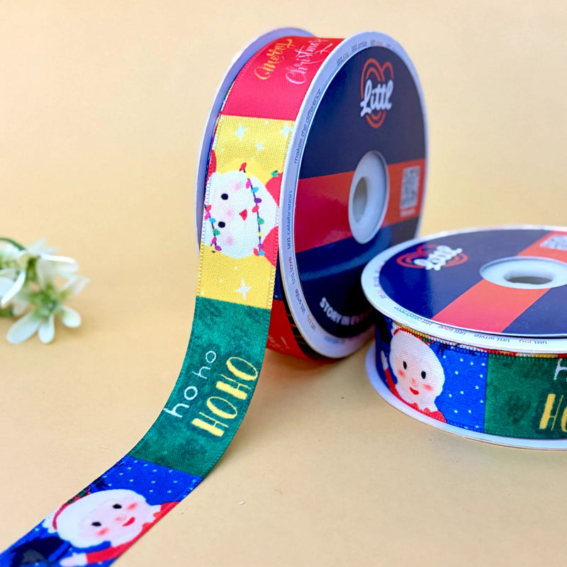 -Printed Satin Ribbon 25mm 23m Christmas Theme Gift Wrap Décor-Littl