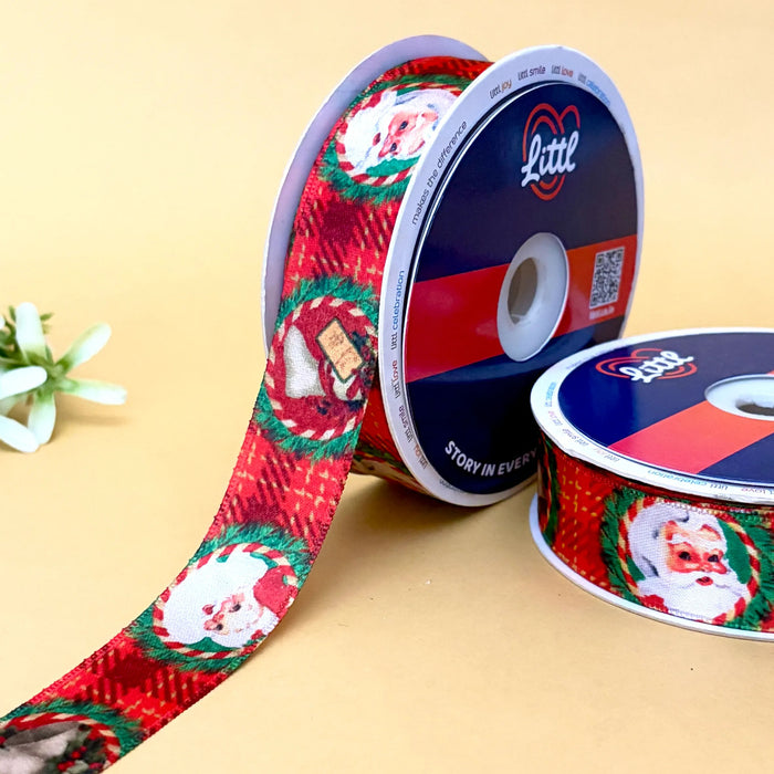 Santa Plaid Patchwork – Christmas Printed Ribbon, 25 mm